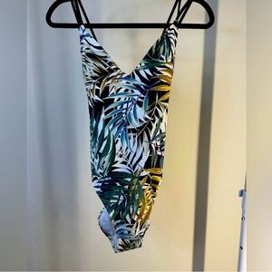 Hurley Tropical Leaf Print One Piece Swimsuit - Green, Blue, Yellow